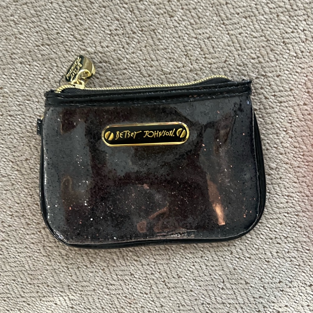 Betsey Johnson Black Glitter Pouch